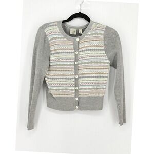Gap Vintage Womens Fair Isle Ribbed Knit Cotton Cardigan Sweater Size M Academia